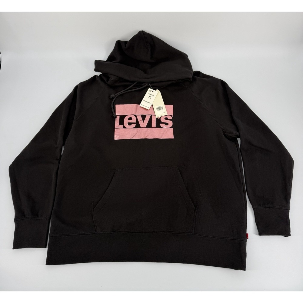 Levi's Womens Metallic Logo-Print Graphic Pullover Hoodie Black XL